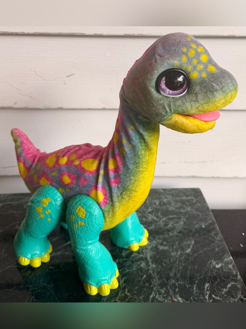 dino Plush Colorful Reptile Toy - Teal, Yellow & Pink